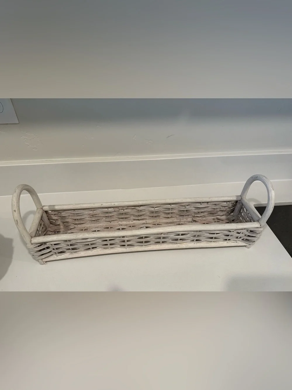 White Wicker Long Tray Basket with Handles